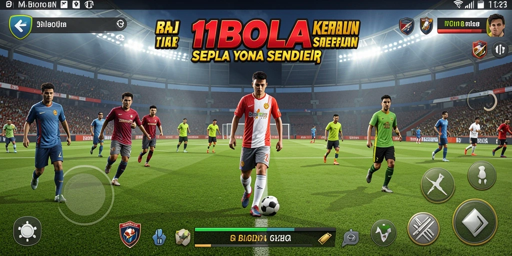 Tampilan gameplay seru dari 11BOLA saat membangun tim sepak bola.