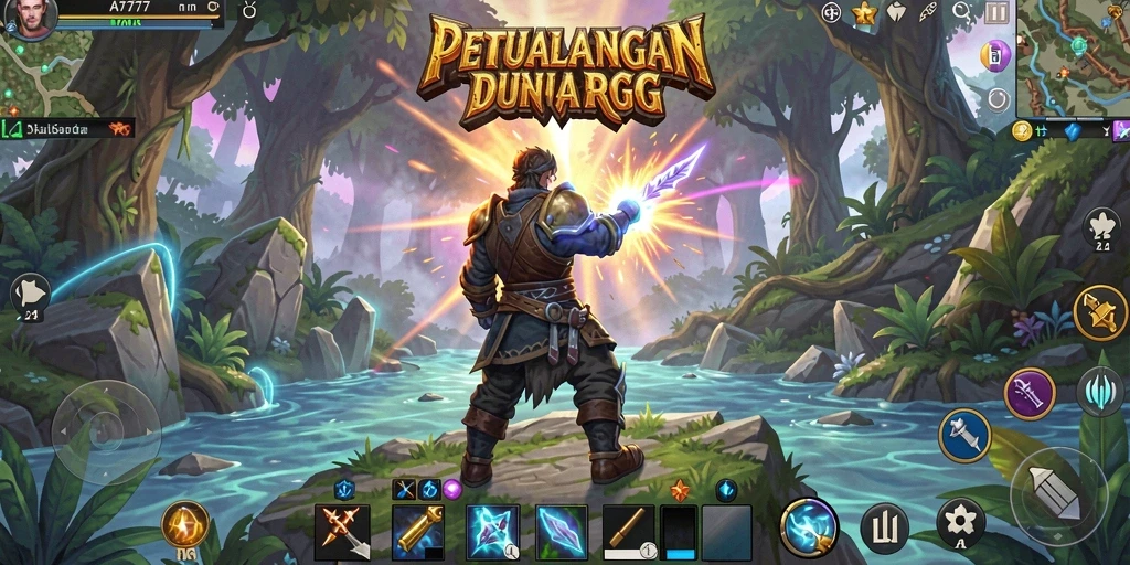 Screenshot A7777 menunjukkan pertarungan seru dalam petualangan RPG.