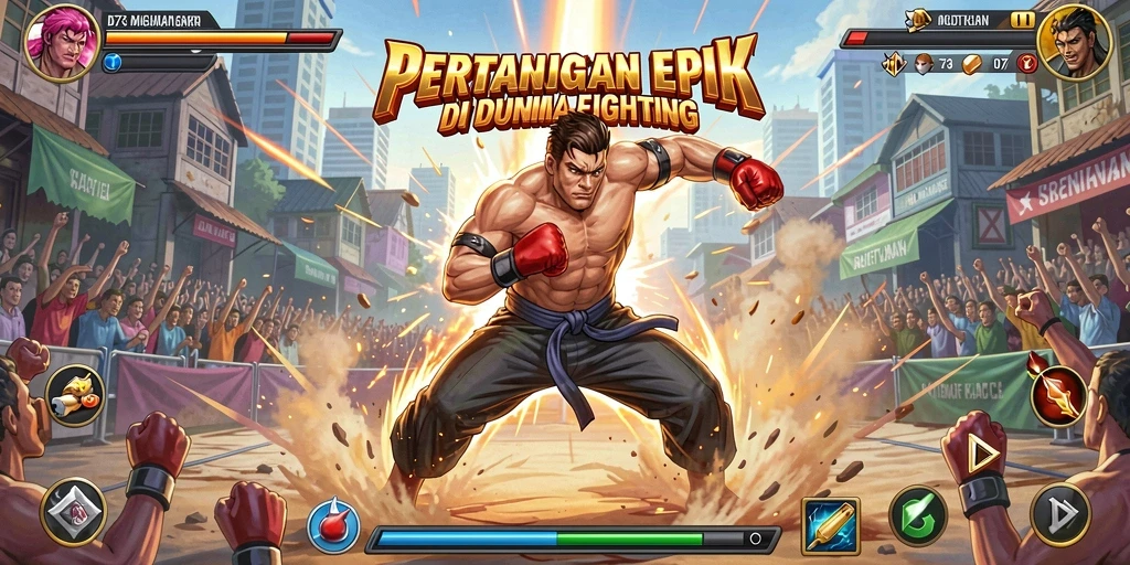 Tampilan aksi seru dalam gameplay D73 saat karakter bertarung.