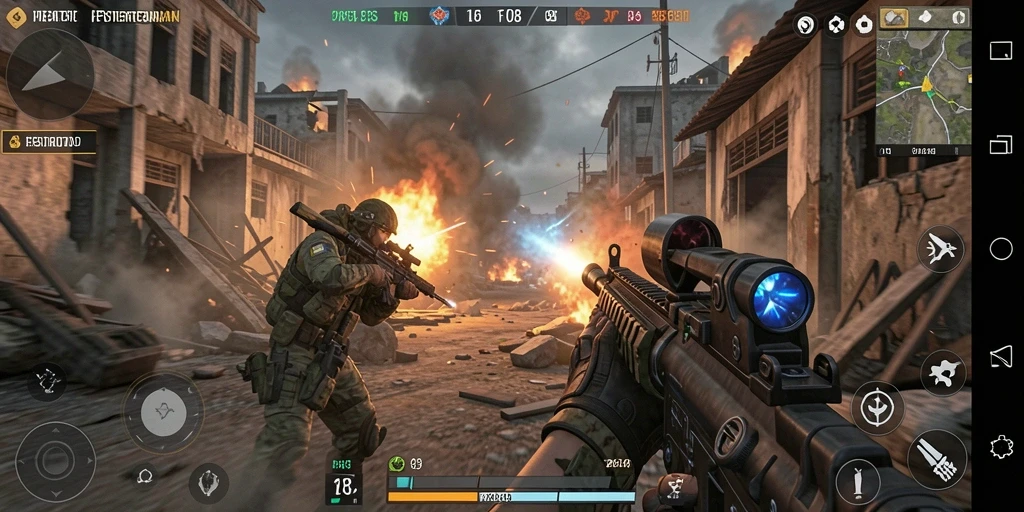 Gameplay F08 dengan aksi tembak-menembak yang mengesankan.