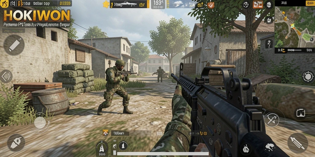 Tampilan seru gameplay HOKIWON dengan aksi tembak-menembak yang mendalam.