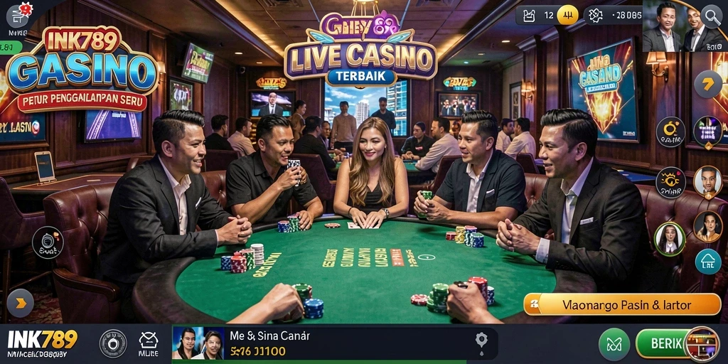 Screenshot gameplay INK789 menampilkan dealer profesional dan suasana kasino yang mendebarkan.