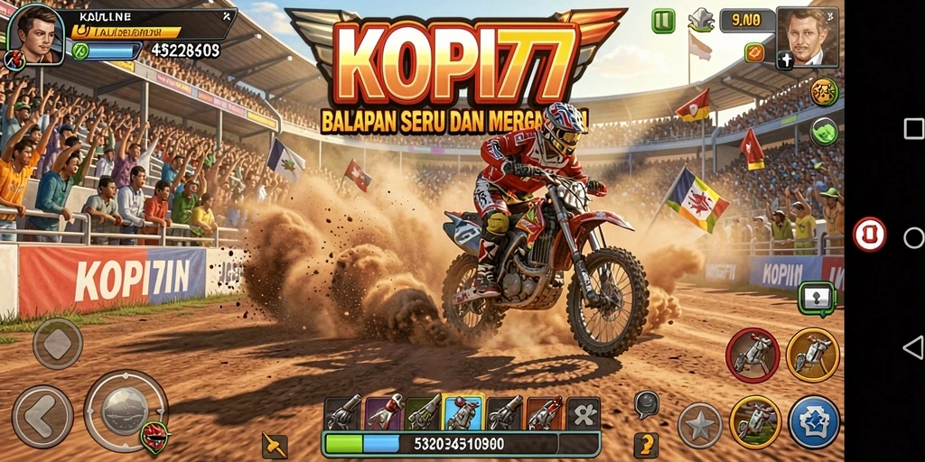 Screenshot gameplay KOPI77 menampilkan balapan seru di lintasan yang menantang.