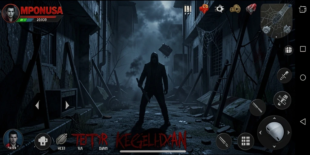 Screenshot gameplay menegangkan dari MPONUSA yang menunjukkan elemen horror.
