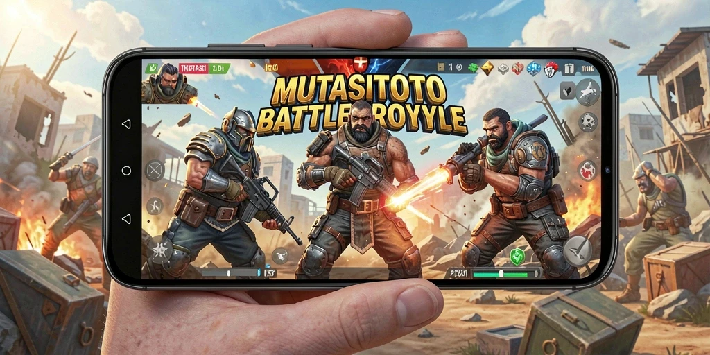 Screenshot MUTASITOTO menunjukkan aksi pertempuran yang mendebarkan dalam game Battle Royale.