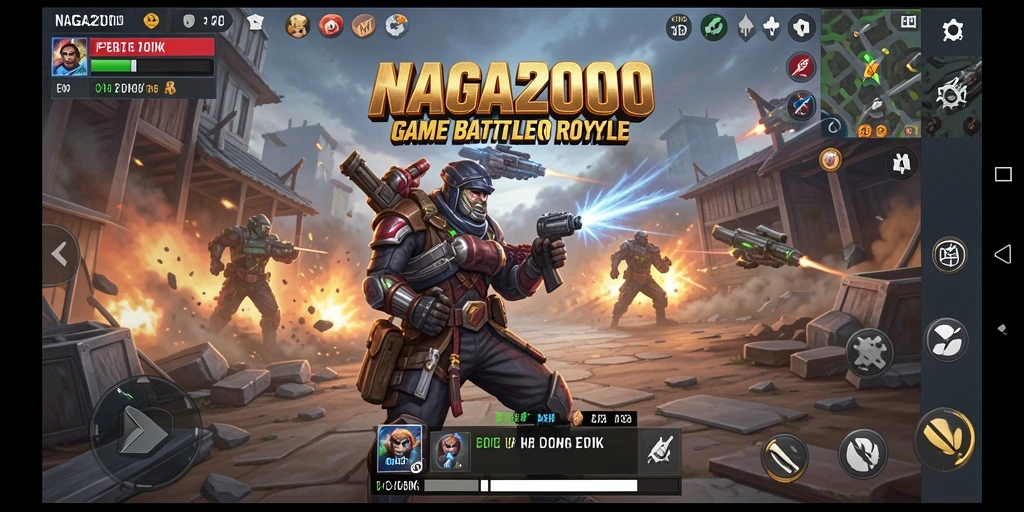 Screenshot gameplay NAGA2000 menampilkan aksi pertempuran yang mendebarkan.