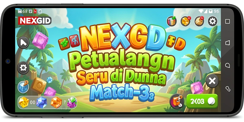 Screenshot NEXGID menunjukkan gameplay match-3 yang menawan dan penuh warna.