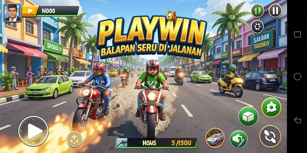 Tampilan gameplay seru di PLAYWIN dengan berbagai mobil balap.