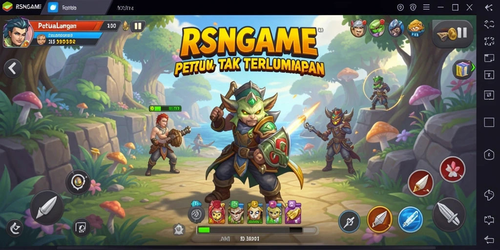 Tangkapan layar RSNGAME yang menunjukkan aksi petualangan dalam gameplay.