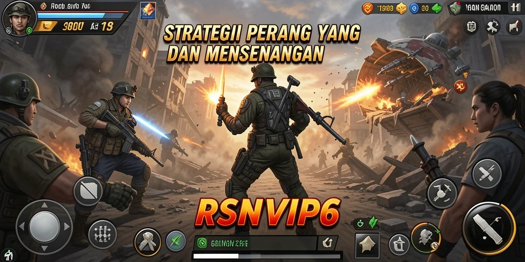 Screenshot utama RSNVIP6 menampilkan aksi pertempuran yang seru.