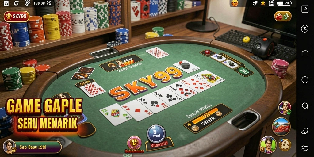Gameplay SKY99 yang seru dalam permainan Gaple dengan teman.